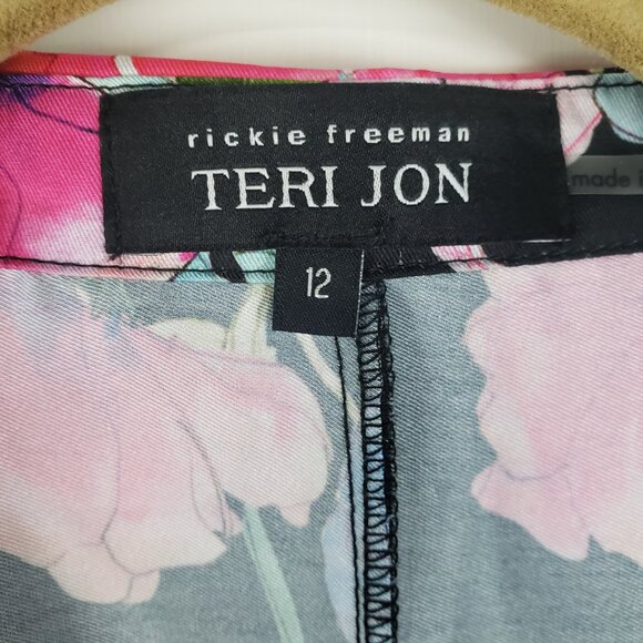 Rickie Freeman For Teri Jon Twill Floral Print Shift Dress Black Multi Size 12 - Picture 4 of 8